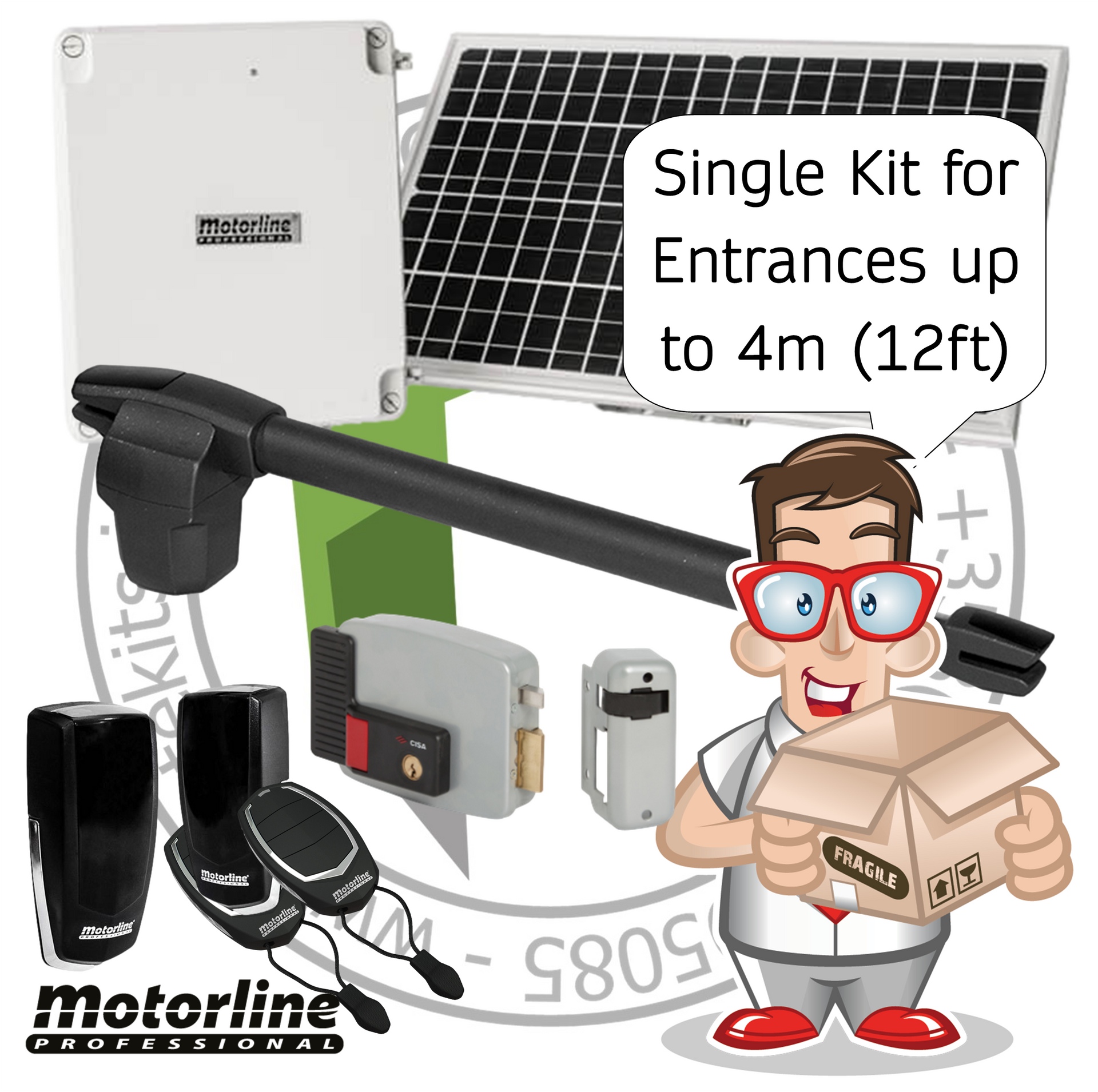 24V SOLAR LINCE SINGLE LEAF GATE KIT - FOR ENTRANCES UP TO 4M (12FT)