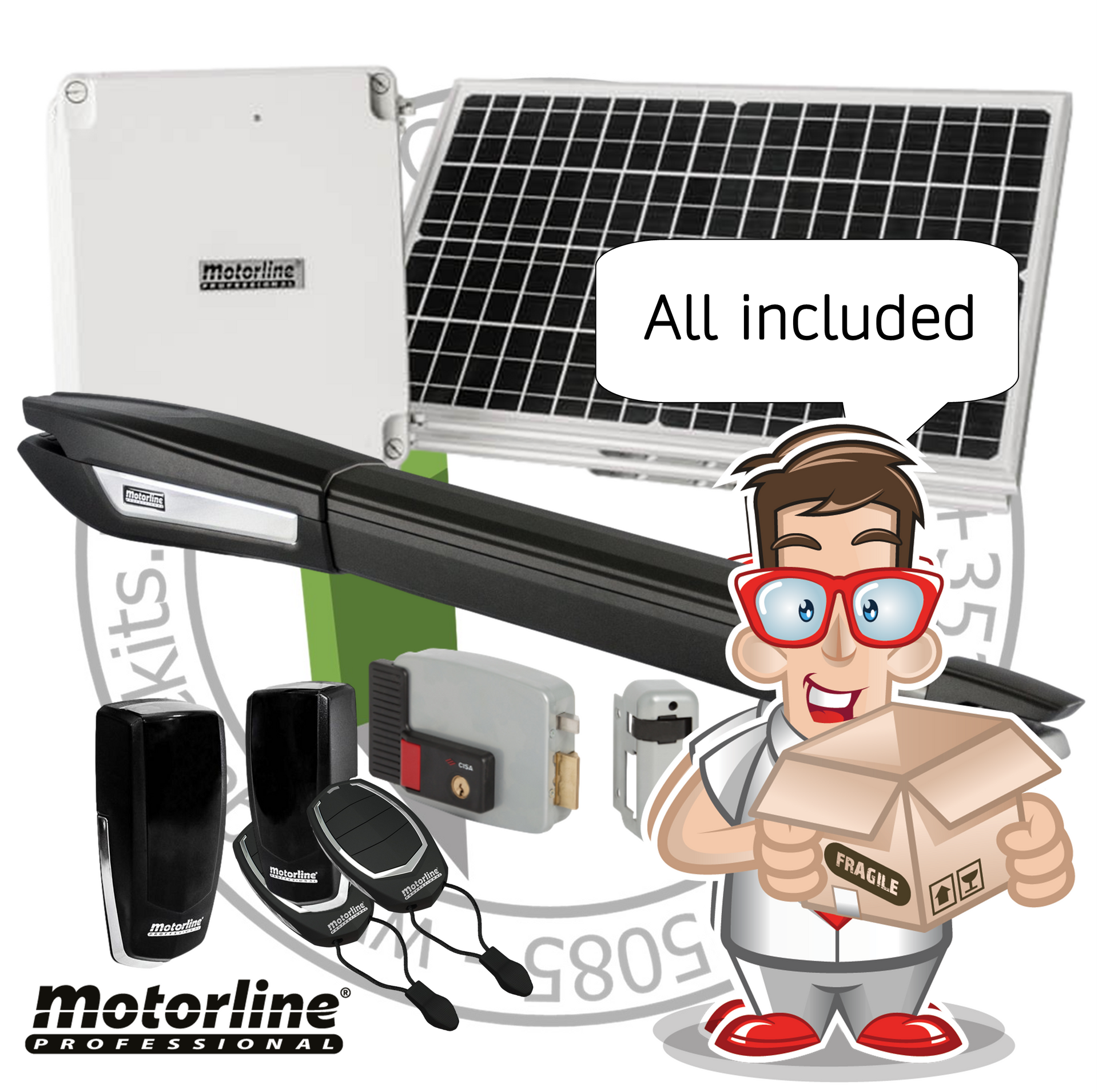 24V SOLAR MOTORLINE JAG SINGLE LEAF GATE KIT - FOR ENTRANCES UP TO 6M (18FT)