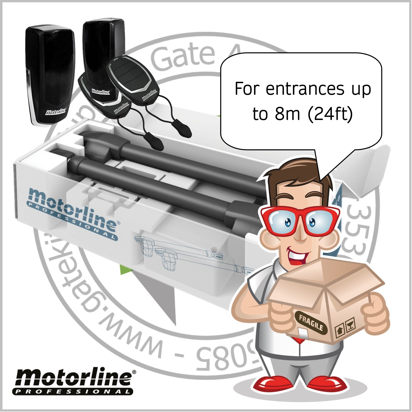 Motorline LINCE Double Leaf Gate Kit - For Entrances up to 5m (15ft)